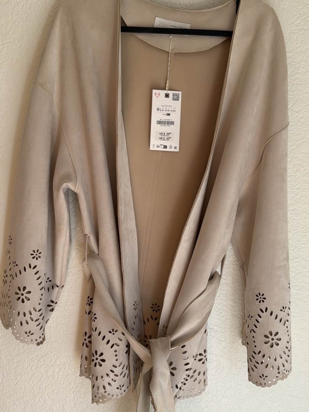 Zara Beige Wrap Jacket with Tie Size M/L